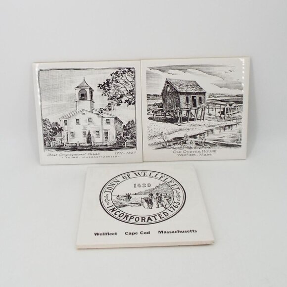 Vintage Other - Screencraft Hand Decorated Massachusetts Ceramic Trivet Tiles Set of 3